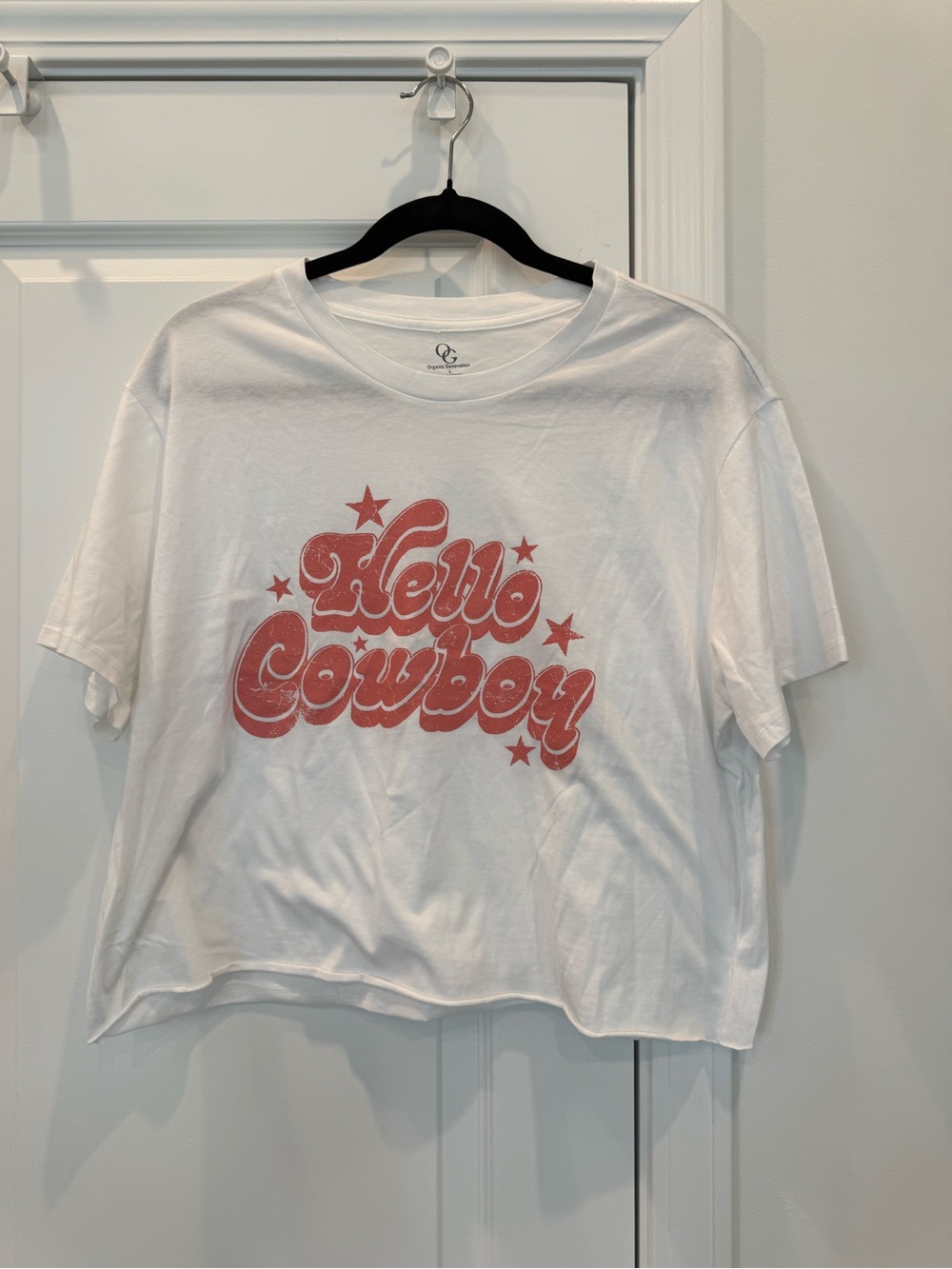 & Other Stories White Short-Sleeve Tee with Pink Retro 'Hello Cowboy' Graphic